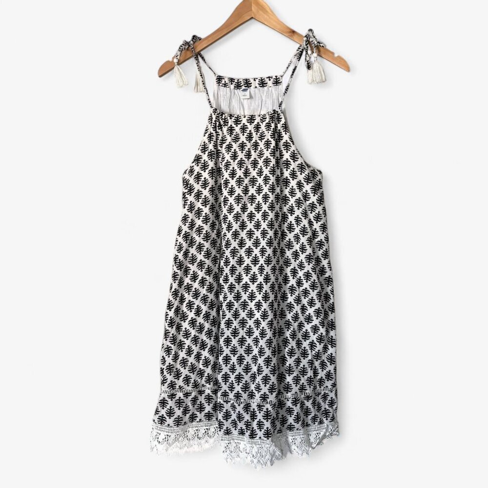 Old Navy Leaf Pattern Halter Dress with Shoulder Ties Womens Medium Beach Resort